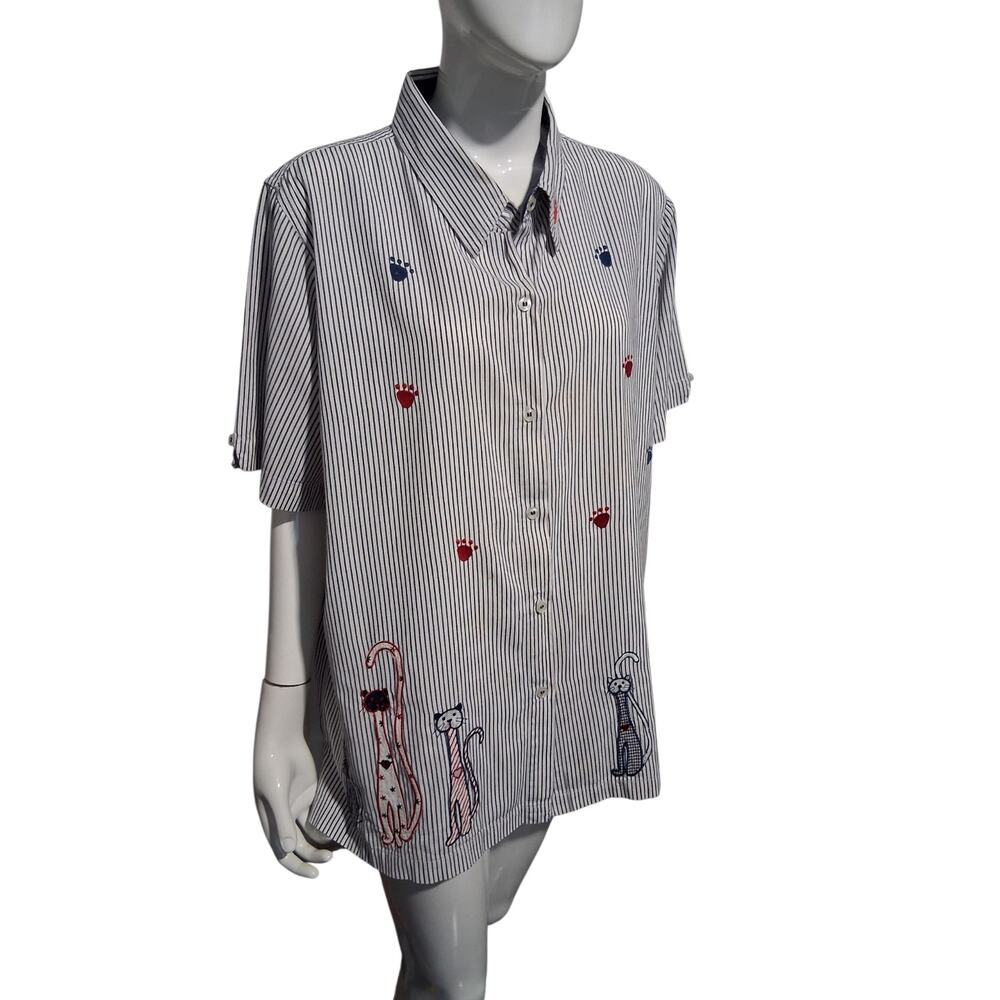 Vintage Bobbie Brooks Women's size 18W/20W Americana Striped Cat Button Upβ Top